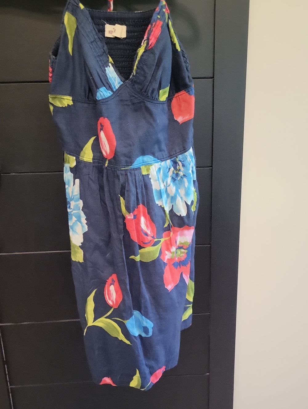 Hollister Navy Top with Blue & Lime Floral Accent